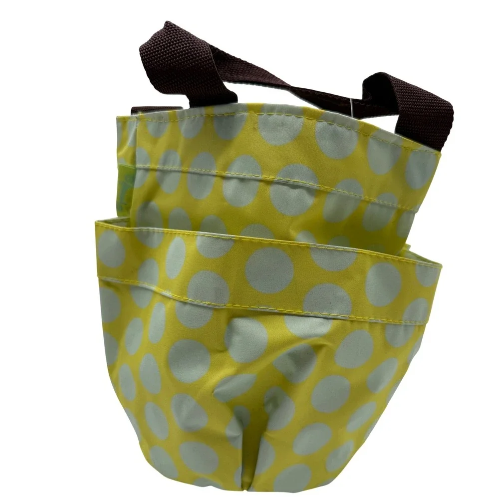 Initials Inc Yellow Mint Polka Dot Small Shower Beach Caddy‎ Mesh Bottom NWT